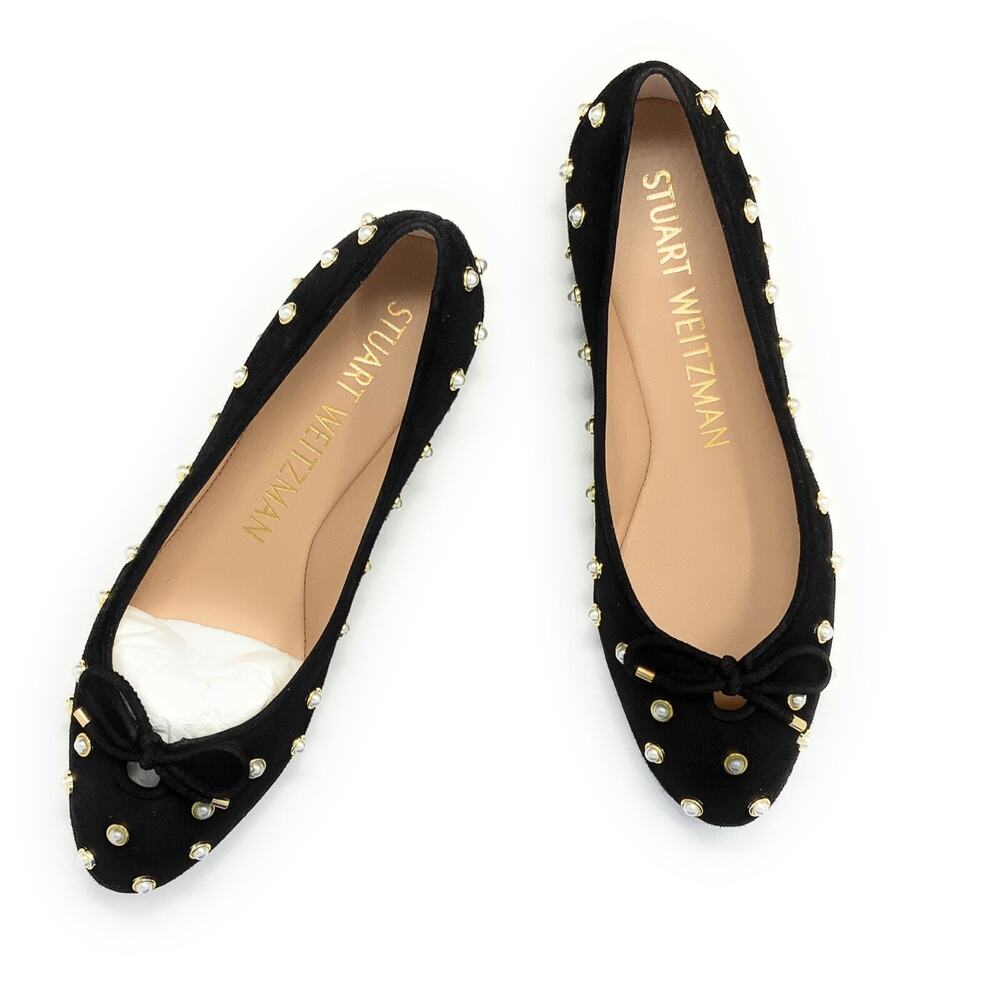 Stuart Weitzman Shoes Gabby Pearly Suede Bow Flats in Black Size 7 $450 NIB - Picture 3 of 3
